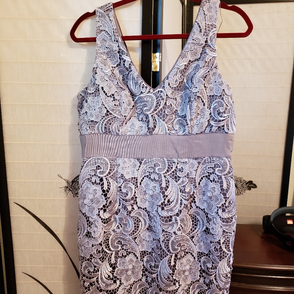 [Adrianna Papell] Evening Dress Silver Lace Sheath